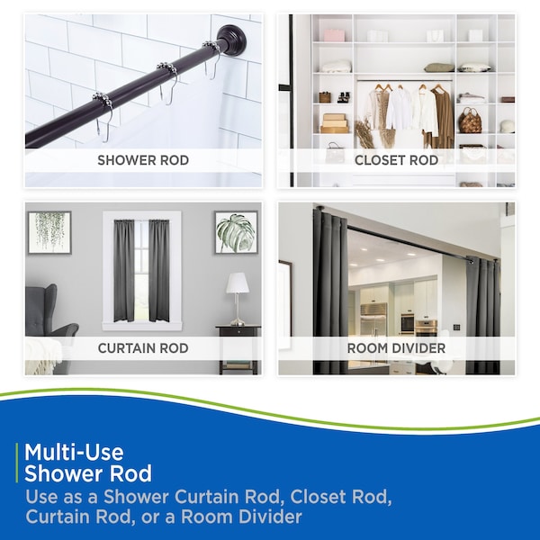 Kenney Mfg Twist & Fit No Tools Decorative Tension Shower Curtain Rod, 42-72in, Bronze - KN912C/35HUS