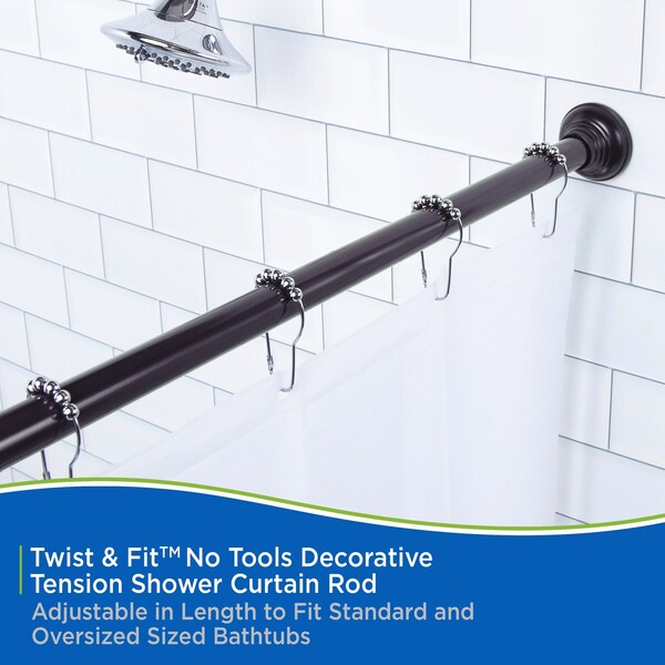 Kenney Mfg Twist & Fit No Tools Decorative Tension Shower Curtain Rod, 42-72in, Bronze - KN912C/35HUS