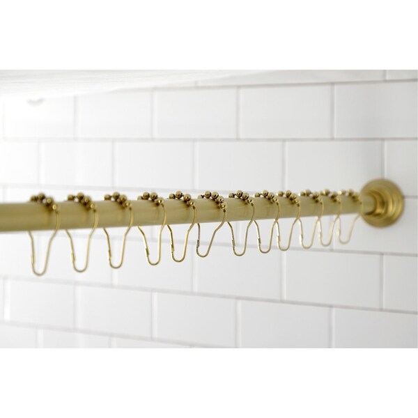 Kingston Brass SRK607 72-Inch Adjustable Shower Curtain Rod with Rings, Brushed Brass - SRK607