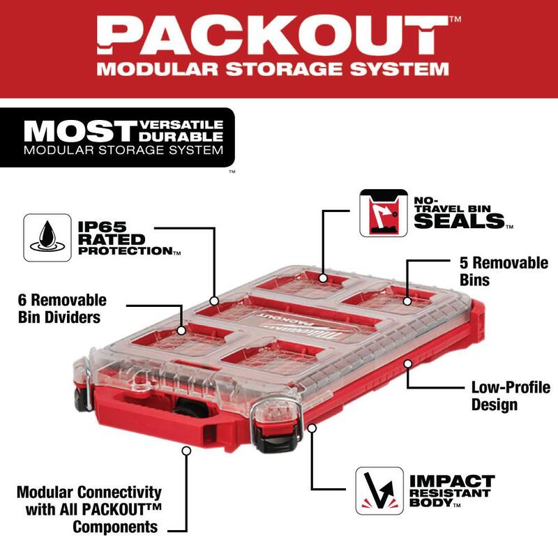 Milwaukee PACKOUT 5-Compartment Low-Profile Compact Small Parts Organizer - 48-22-8436