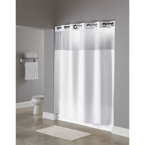 Hookless Shower Curtain, Polyester, White, 71 in W, 77 in L - HBH49MYS01SL77AM