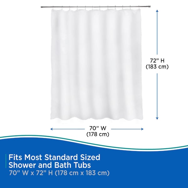 Kenney Mfg Fabric Shower Curtain Liner, 70" W x 72" H, White - KN61253