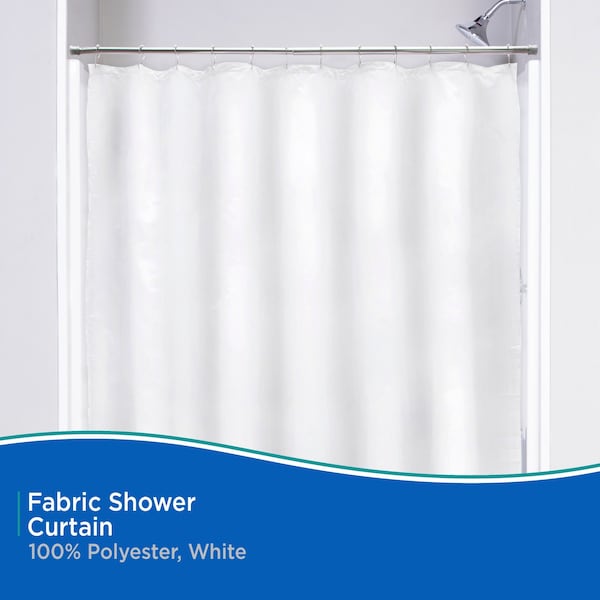 Kenney Mfg Fabric Shower Curtain Liner, 70" W x 72" H, White - KN61253