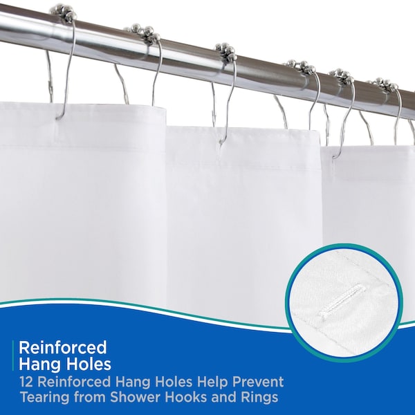 Kenney Mfg Fabric Shower Curtain Liner, 70" W x 72" H, White - KN61253