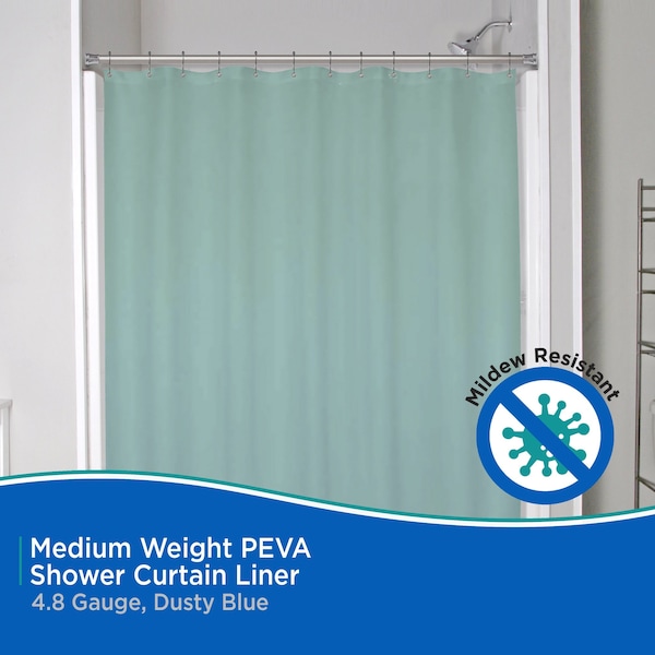 Kenney Mfg Medium Weight PEVA Shower Curtain Liner, 70in W x 72in H, Dusty Blue - KN61437