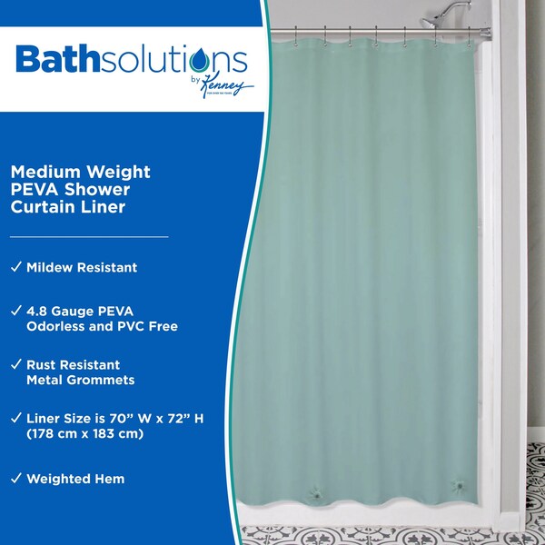 Kenney Mfg Medium Weight PEVA Shower Curtain Liner, 70in W x 72in H, Dusty Blue - KN61437