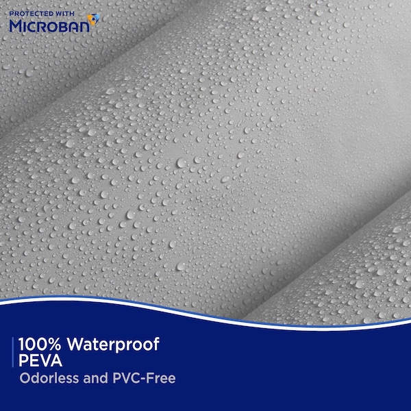 Kenney Mfg Microban Protected Medium Weight PEVA Shower Liner, 70in W x 72in H, Gray, 2-Pack - MB61159PK2