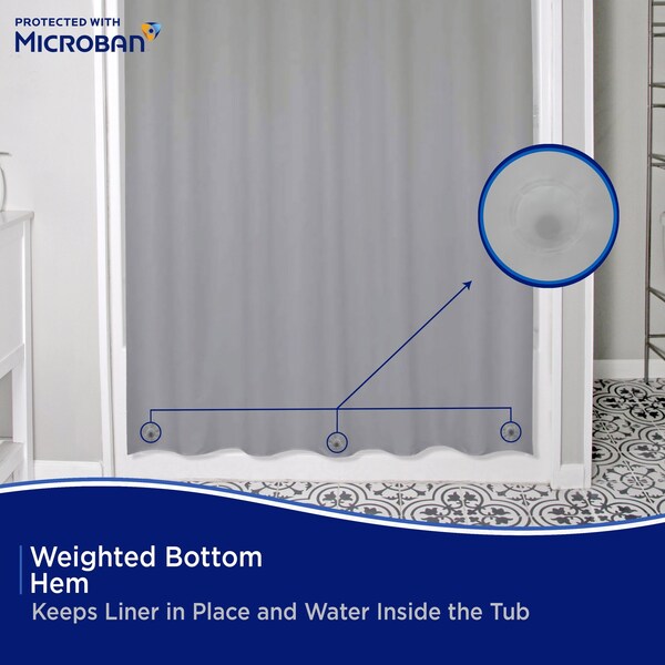 Kenney Mfg Microban Protected Medium Weight PEVA Shower Liner, 70in W x 72in H, Gray, 2-Pack - MB61159PK2