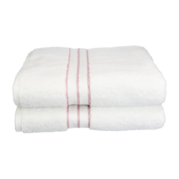 Superior Superior 900GSM-H BTOWEL TR 900 Gsm Egyptian Cotton Bath Towel Set - White With Tea Rose Border; 2 Pieces - 900GSM(H) BTOWEL TR