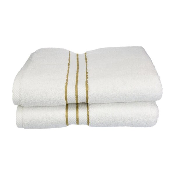 Superior 900GSM-H BTOWEL TO 900 Gsm Egyptian Cotton Bath Towel Set - White With Toast Border- 2 Pieces - 900GSM(H) BTOWEL TO