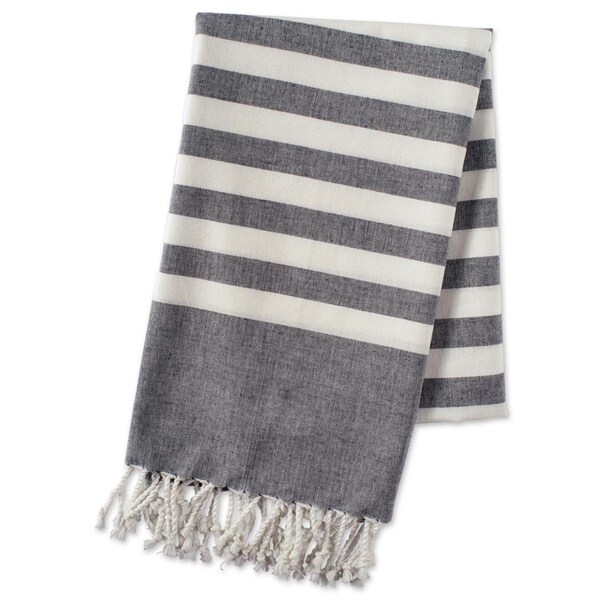 Convenience Concepts 1 in. Black Stripe Fouta Towel - HI2567694