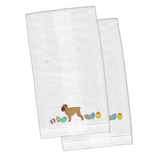 Carolines Treasures Brussels Griffon Easter White Embroidered Plush Hand Towel, 2PK - CK1617KTEMB