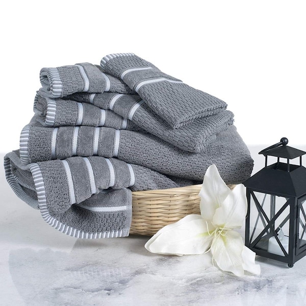 Bedford Home Home 100 Percent Cotton Rice Weave 6 Piece Towel Set - Silver - 67A-74230