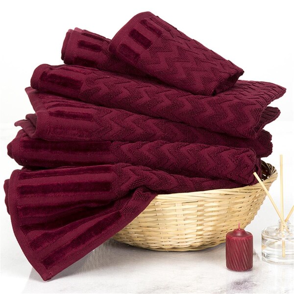 Daphnes Dinnette Chevron 100 Percent Cotton Towel Set - Burgundy - 6 Piece - DA3250852
