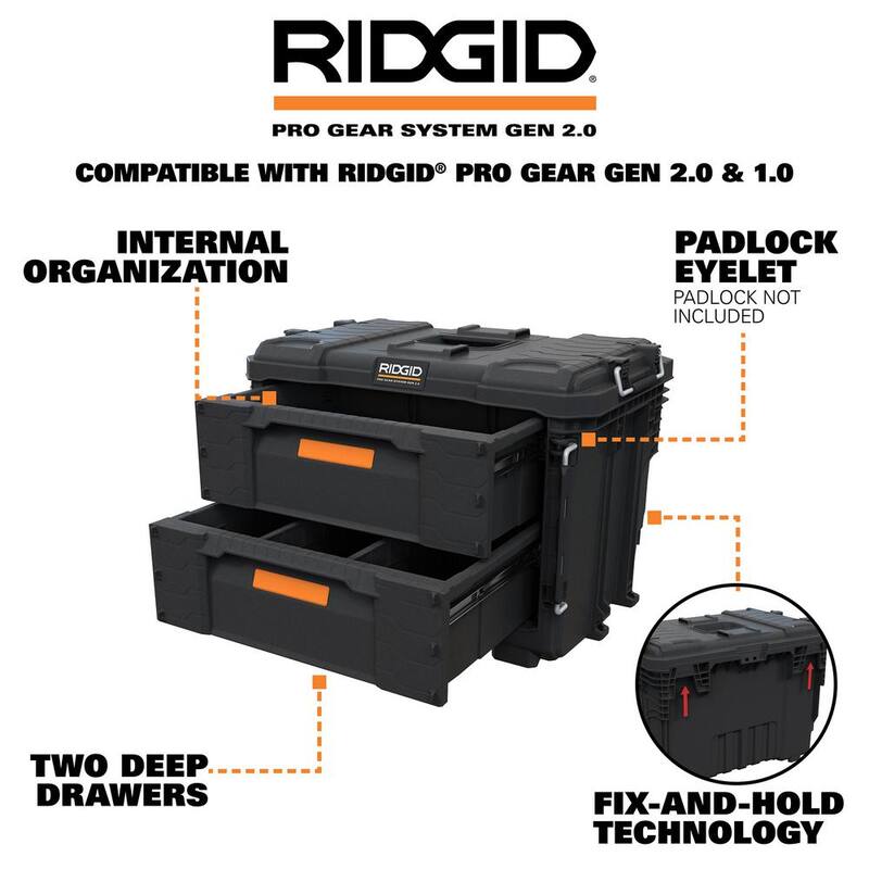 RIDGID 2.0 Pro Gear System 22 in. XL 2 Drawers Modular Tool Box Storage - 257067