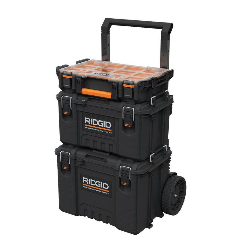 RIDGID Pro Gear System Gen 2.0 Stackable Durable Weather Resistant 10-Compartment Small Parts Organizer with Removable Bins - 238093