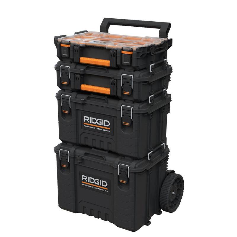 RIDGID Pro Gear System Gen 2.0 Stackable Durable Weather Resistant 10-Compartment Small Parts Organizer with Removable Bins - 238093