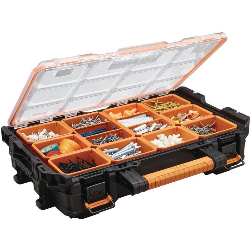 RIDGID Pro Gear System Gen 2.0 Stackable Durable Weather Resistant 10-Compartment Small Parts Organizer with Removable Bins - 238093