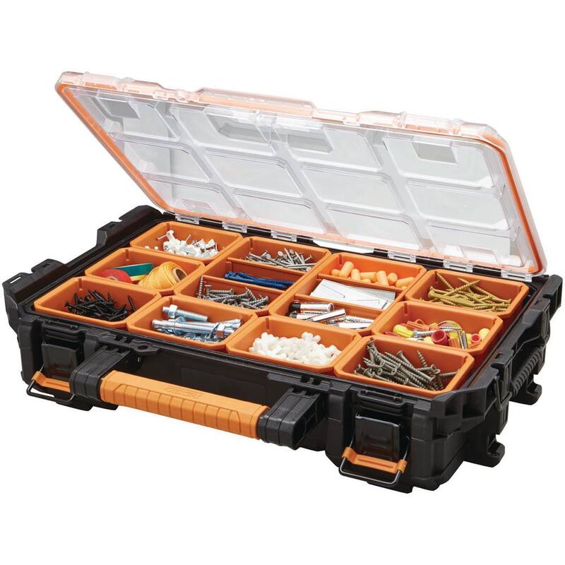 RIDGID Pro Gear System Gen 2.0 Stackable Durable Weather Resistant 10-Compartment Small Parts Organizer with Removable Bins - 238093