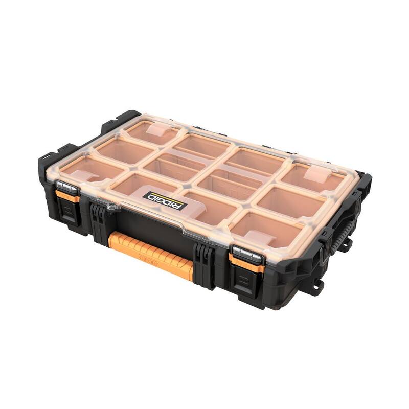 RIDGID Pro Gear System Gen 2.0 Stackable Durable Weather Resistant 10-Compartment Small Parts Organizer with Removable Bins - 238093