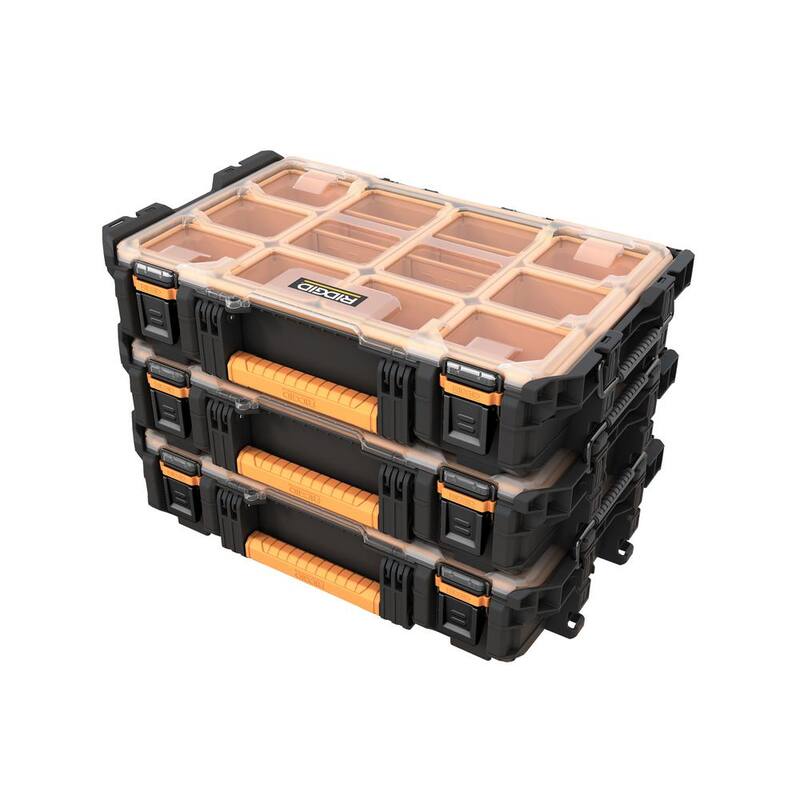 RIDGID Pro Gear System Gen 2.0 Stackable Durable Weather Resistant 10-Compartment Small Parts Organizer with Removable Bins - 238093