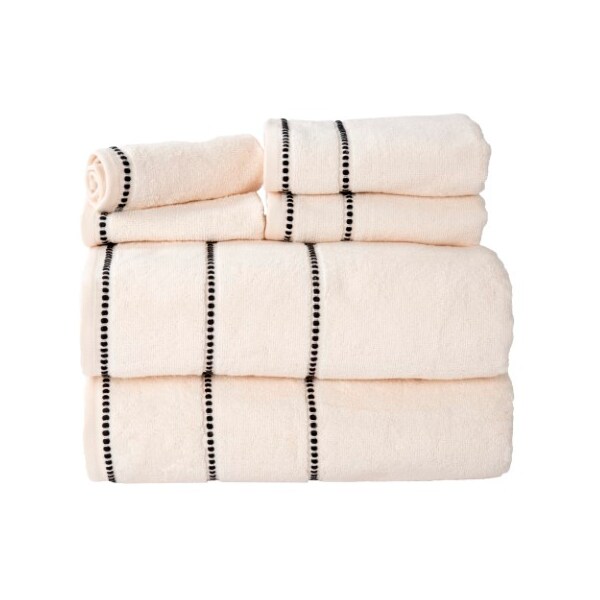 Hastings Home 6-piece 100-percent Cotton Towel Set with 2 Bath Towels, 2 Hand Towels and 2 Washcloths (Bone/Black) - 515346XZK
