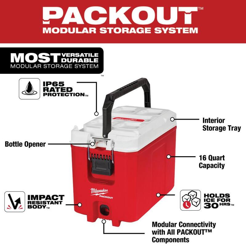 Milwaukee PACKOUT 10 in. Red 16 qt. Compact Cooler - 48-22-8460