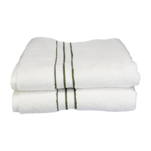 Superior 900GSM-H BTOWEL FG 900 Gsm Egyptian Cotton Bath Towel Set - White w/Forest Green Border- 2 Pieces - 900GSM(H) BTOWEL FG