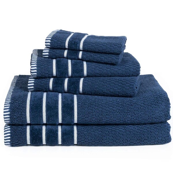 Bedford Home Home 100 Percent Cotton Rice Weave 6 Piece Towel Set - Navy - 67A-74186