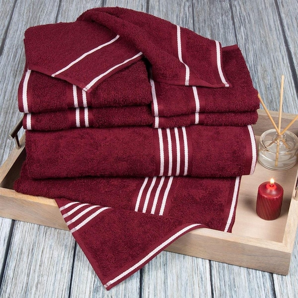 Bedford Home Rio 8 Piece Cotton Towel Set - Burgundy - 67A-53611