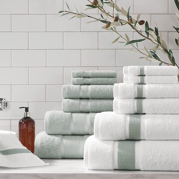 Monarch Brands Aegean Recycled Washcloths 13in x 13in - Solid, Dark Sage Green, 8PK - P-WC-RO-1313-DS