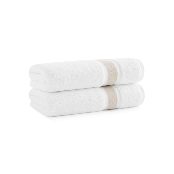 Monarch Brands Aegean Recycled Bath Towels 30in x 60in - Stripe, Beige, 2PK - P-BT-RT-3060-BG