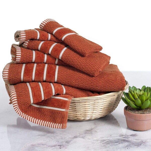 Bedford Home Home 100 Percent Cotton Rice Weave 6 Piece Towel Set - Brick - 67A-74193