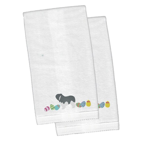 Carolines Treasures Polish Lowland Sheepdog Easter White Embroidered Plush Hand Towel, 2PK - CK1669KTEMB