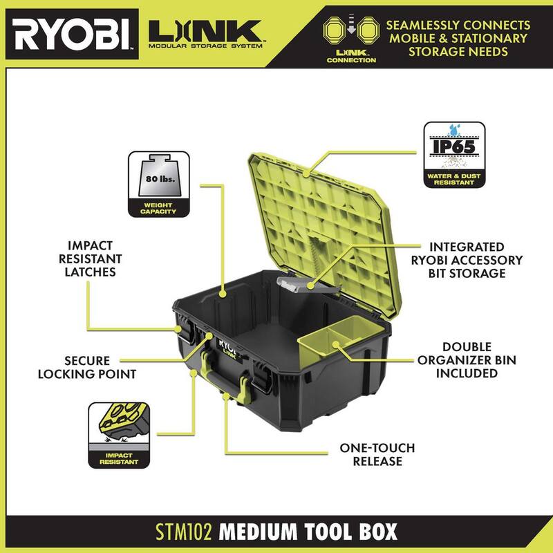 RYOBI 22.2 in. LINK Rolling Tool Box with LINK Medium Tool Box and LINK Standard Tool Box - STM201-STM102-STM101