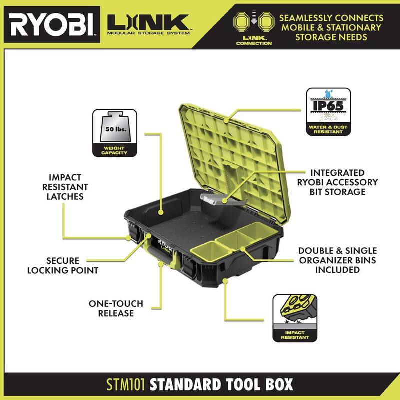 RYOBI 22.2 in. LINK Rolling Tool Box with LINK Medium Tool Box and LINK Standard Tool Box - STM201-STM102-STM101