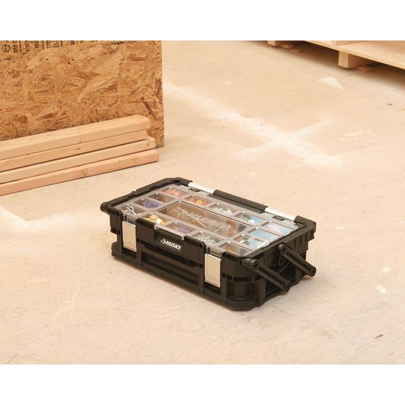 Husky Connect Stackable Portable Cantilever 22 Removable Compartment Small Tool and Parts Organizer With Steel Handle - 230379