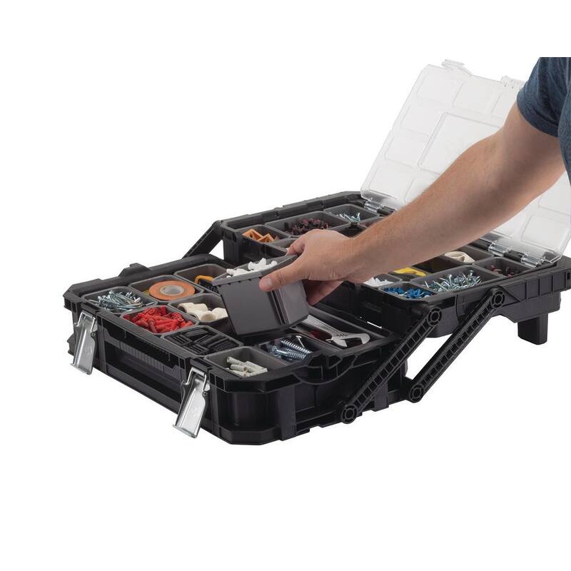 Husky Connect Stackable Portable Cantilever 22 Removable Compartment Small Tool and Parts Organizer With Steel Handle - 230379