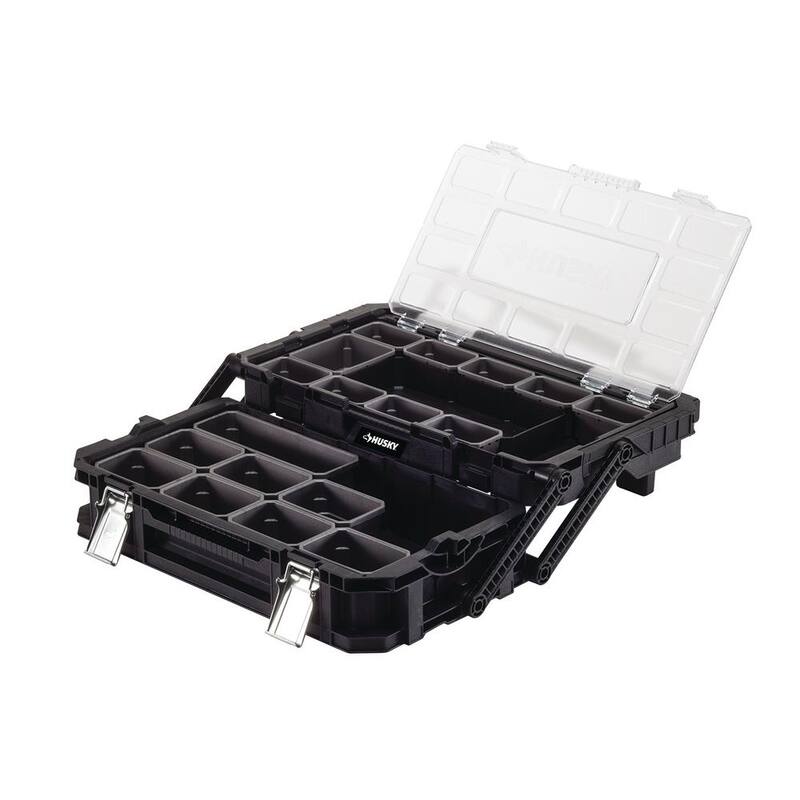 Husky Connect Stackable Portable Cantilever 22 Removable Compartment Small Tool and Parts Organizer With Steel Handle - 230379