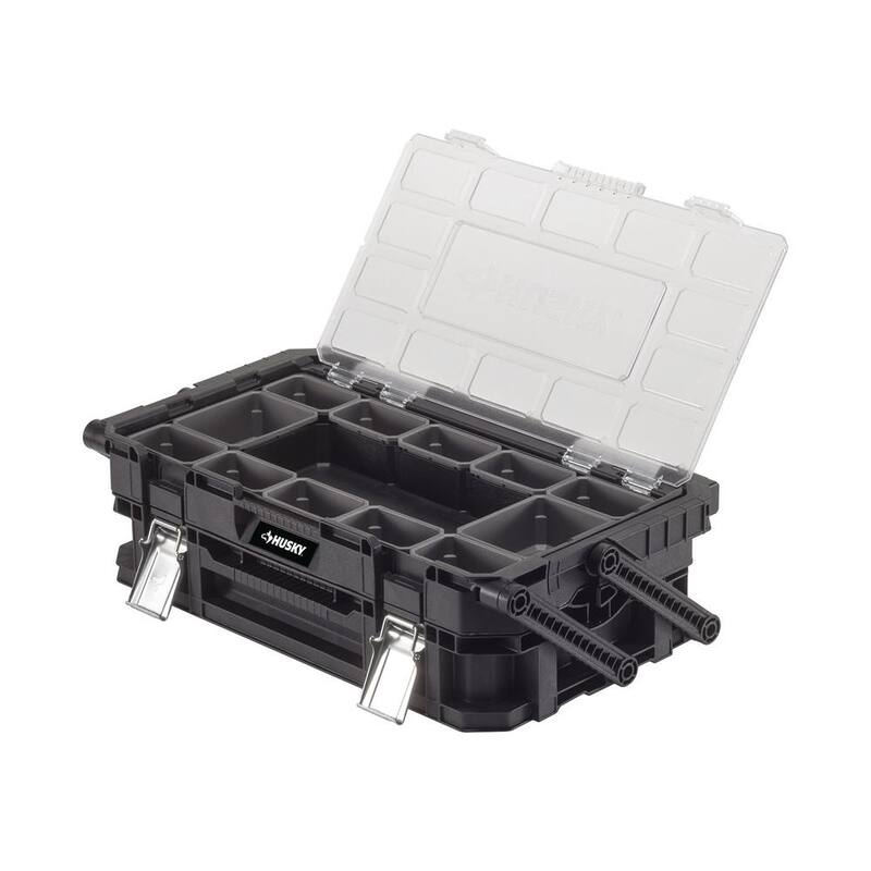 Husky Connect Stackable Portable Cantilever 22 Removable Compartment Small Tool and Parts Organizer With Steel Handle - 230379