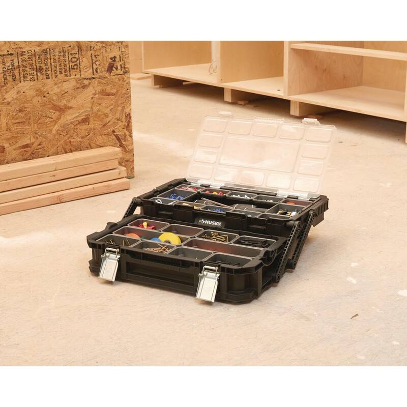 Husky Connect Stackable Portable Cantilever 22 Removable Compartment Small Tool and Parts Organizer With Steel Handle - 230379