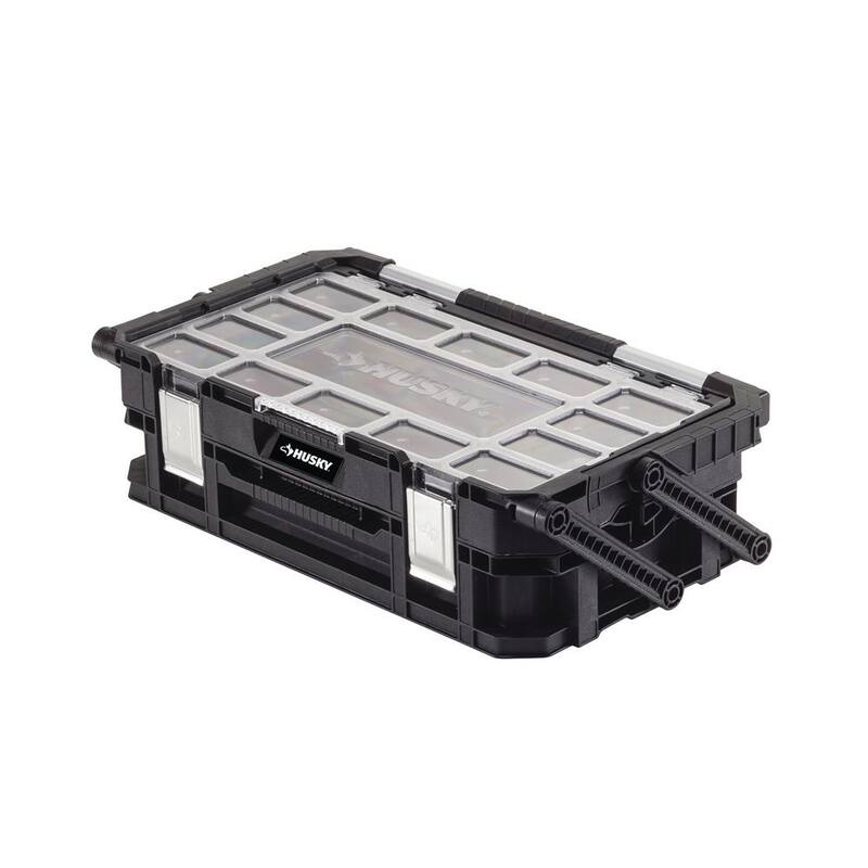Husky Connect Stackable Portable Cantilever 22 Removable Compartment Small Tool and Parts Organizer With Steel Handle - 230379