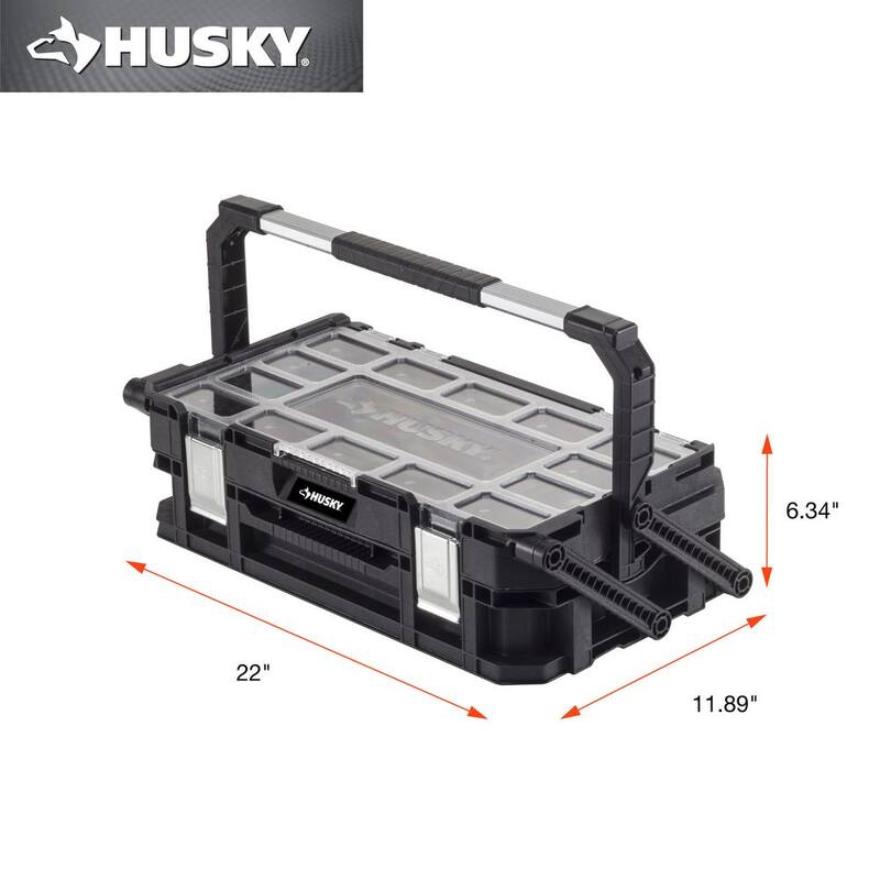 Husky Connect Stackable Portable Cantilever 22 Removable Compartment Small Tool and Parts Organizer With Steel Handle - 230379
