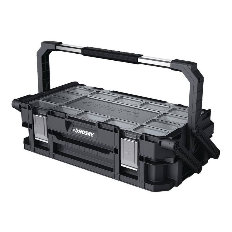 Husky Connect Stackable Portable Cantilever 22 Removable Compartment Small Tool and Parts Organizer With Steel Handle - 230379