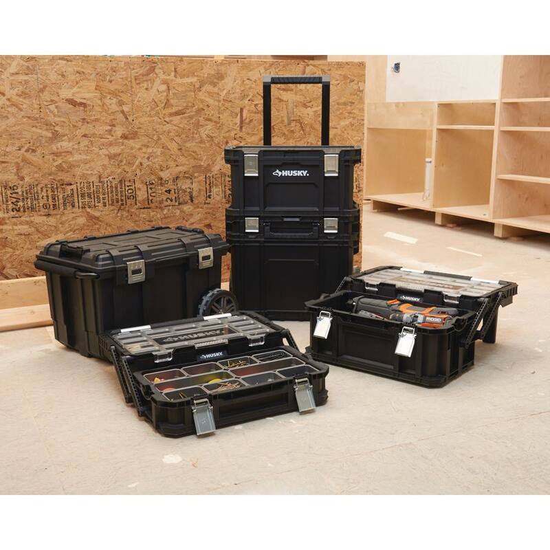 Husky Connect Stackable Portable Cantilever 22 Removable Compartment Small Tool and Parts Organizer With Steel Handle - 230379