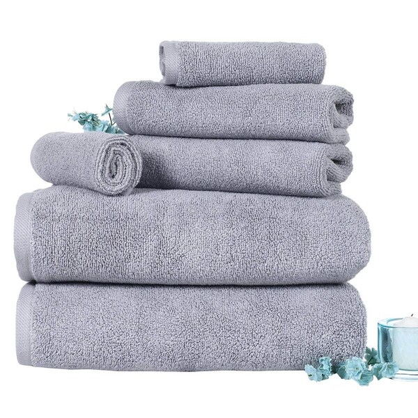 Bedford Home 100 Percent Cotton Zero Twist 6 Piece Towel Set - Silver - 67A-77255