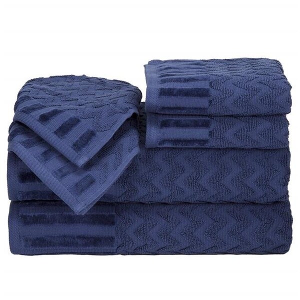 Bedford Home Bedford Home 67A-27599 6 Piece Cotton Deluxe Plush Bath Towel Set - Navy - 67A-27599