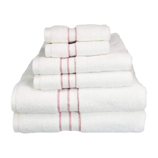 Superior Superior 900GSM-H 6PC SET TR 900 Gsm Egyptian Cotton Towel Set - White With Tea Rose Border; 6 Pieces - 900GSM(H) 6PC SET TR