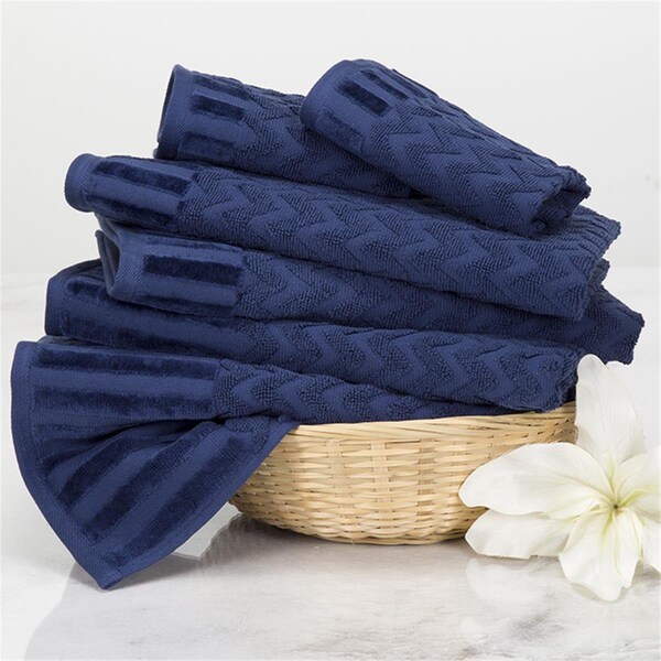 Lavish Home Lavish Home  Chevron 100 Percent Cotton Towel Set, Navy - 6 Piece, 6PK - 67-0020-N
