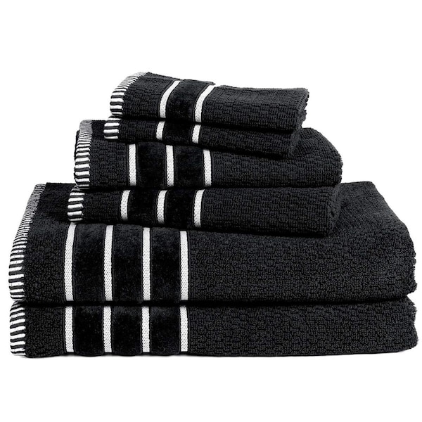 Bedford Home 100 Percent Cotton Rice Weave 6 Piece Towel Set - Black - 67A-27520
